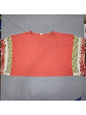 Easel Boho Boxy Rust Red Poncho Top Oversized Tassels 1X